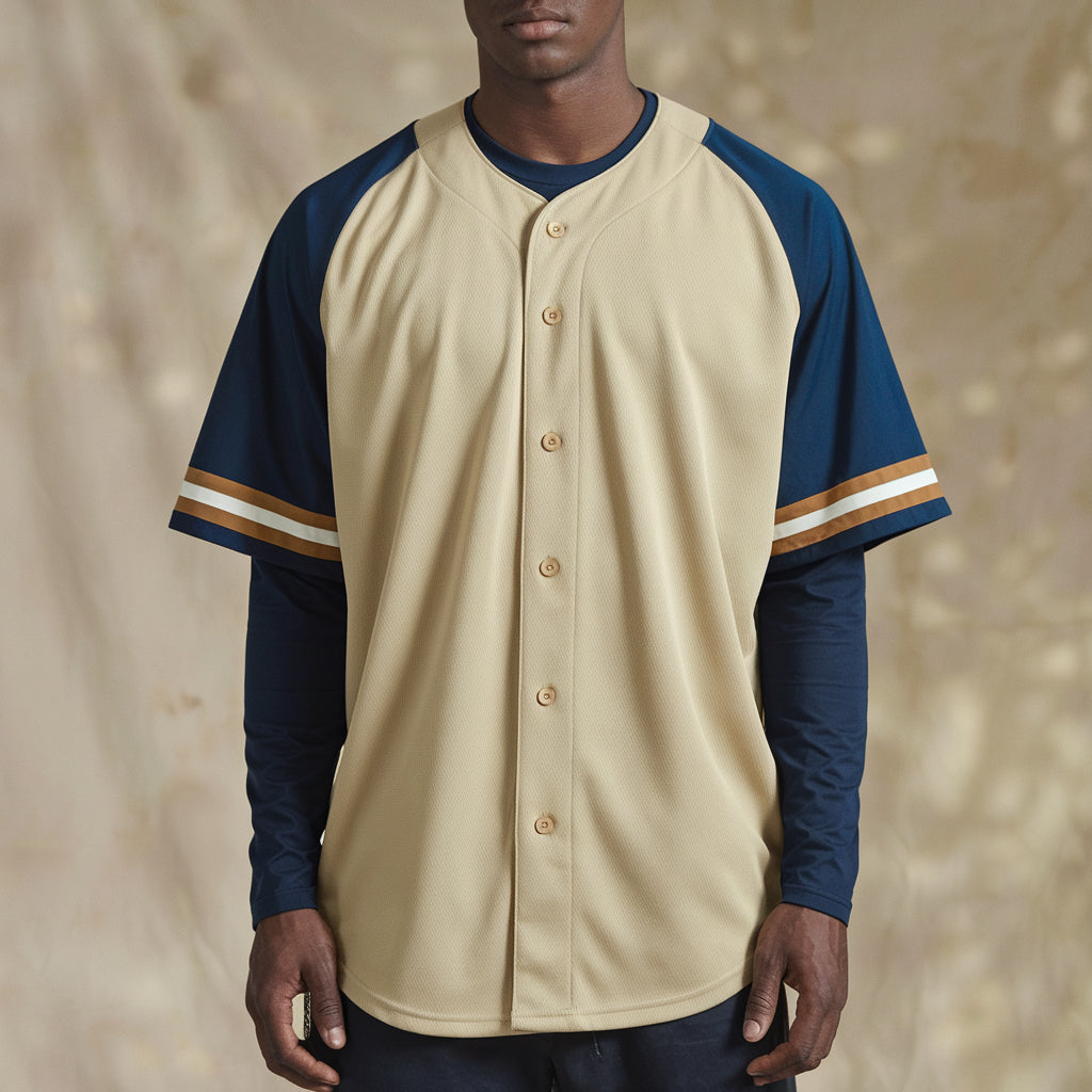 Beige Jersey with Dark Blue Short Sleeves