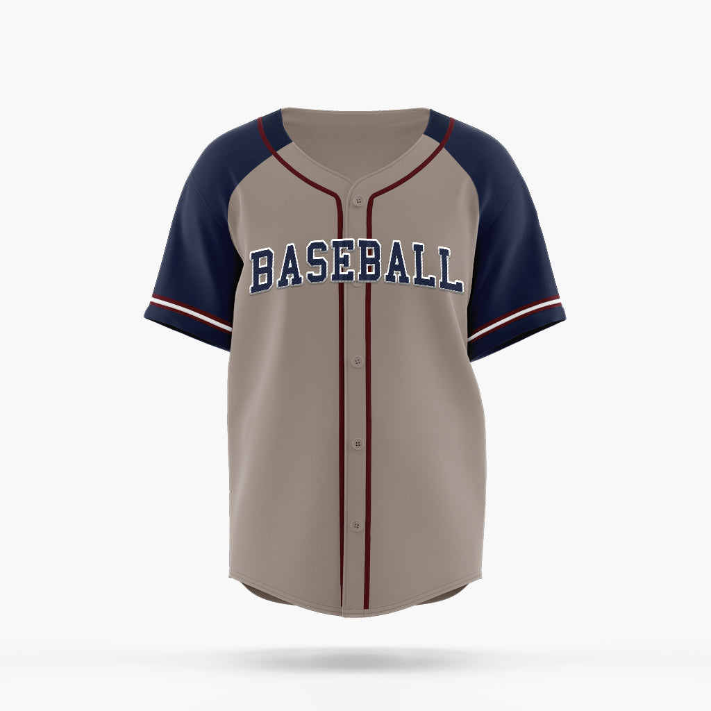 Brown Jersey with Dark Blue Short Sleeves and Embroidery